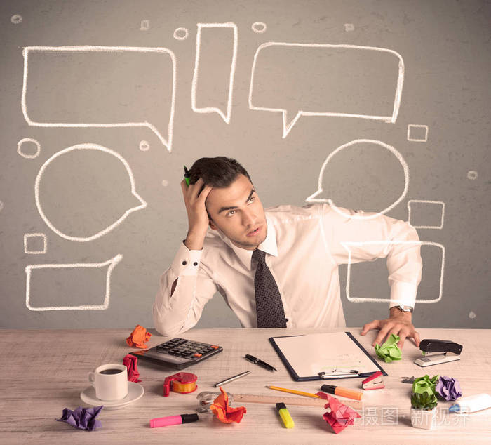 忙碌上班族与绘制的文本泡沫