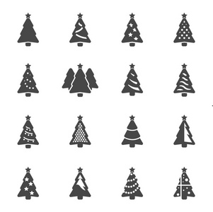 矢量黑色圣诞树图标集