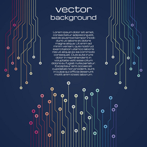 与微晶片的多彩元素抽象技术深蓝色背景