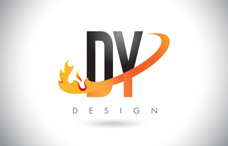 Dy D Y 字母标志用火火焰设计和橙色旋风