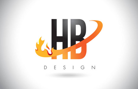 Hb H B 字母标志用火火焰设计和橙色旋风