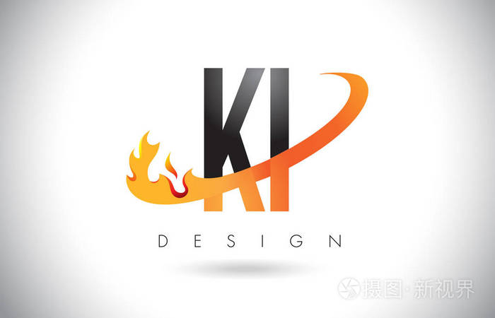 我信的 Ki K 标志用火火焰设计和橙色旋风