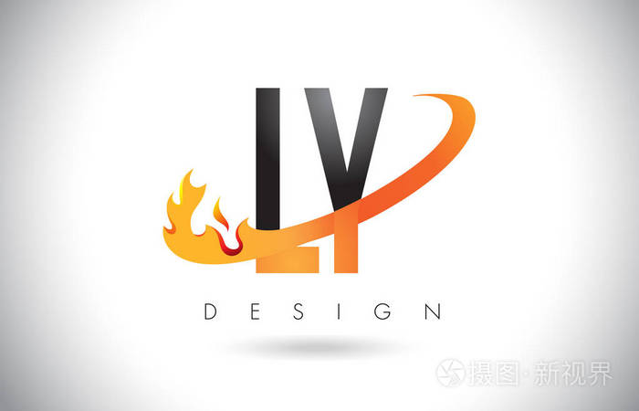Ly L Y 字母标志用火火焰设计和橙色旋风