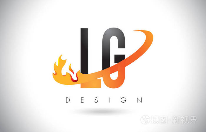 lglg字母标志用火火焰设计和橙色旋风