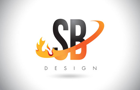 Sb S B 字母标志用火火焰设计和橙色旋风