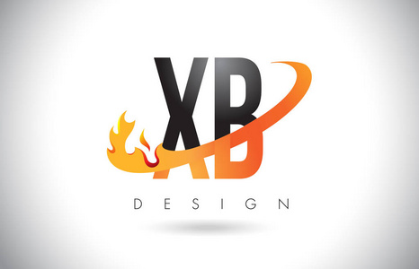 Xb X B 字母标志用火火焰设计和橙色旋风