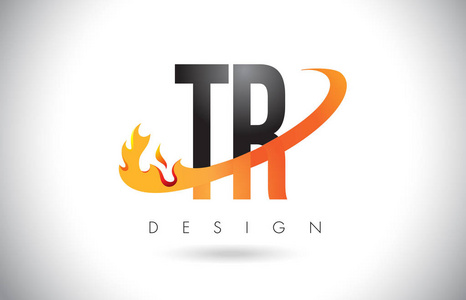 Tr T R 字母标志用火火焰设计和橙色旋风