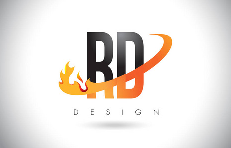 Rd R D 字母标志用火火焰设计和橙色旋风