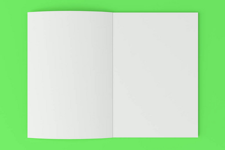 在绿色背景上的空白白色打开小册子模拟打开空白书 / 版面编排的小