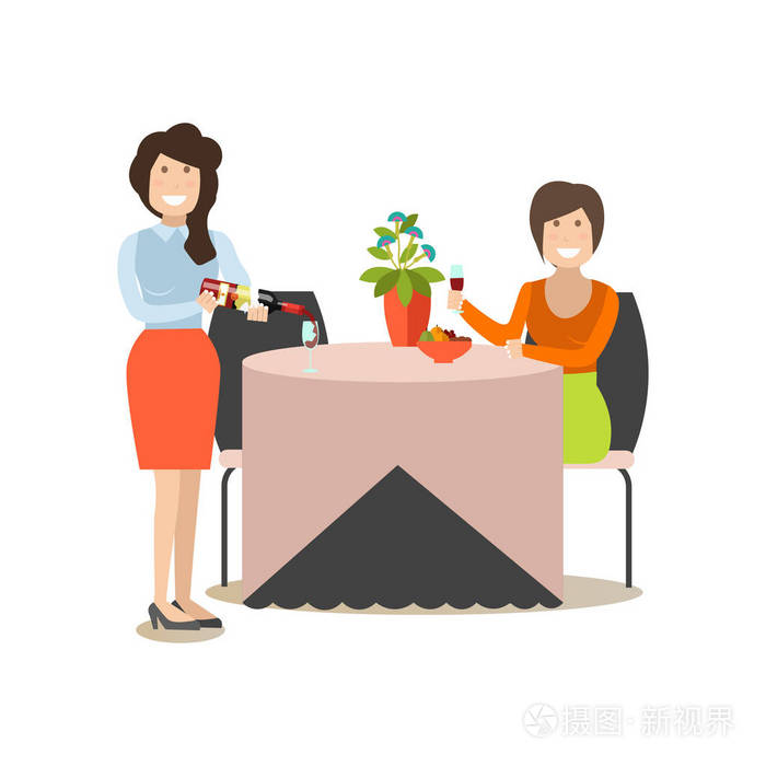 在平面样式的餐厅,客人矢量图
