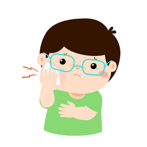 龋齿, 斑块, 牙痛, 肮脏牙齿卡通矢量扁平式设计的可爱字符小女孩具有