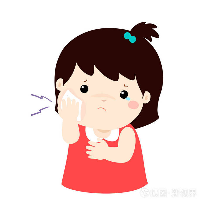 小女孩具有牙痛卡通矢量