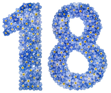 阿拉伯数字 18,十八岁了,从蓝色勿忘我花照片