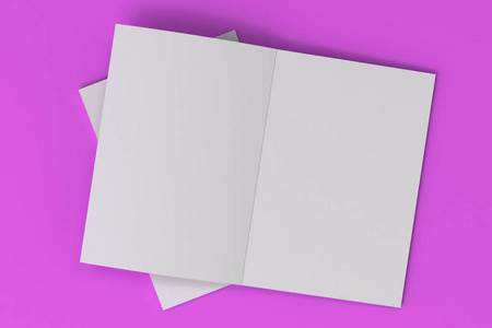 紫罗兰色的背景上的两个空白白色打开小册子模拟