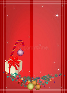 圣诞装饰品和礼品盒的红色背景