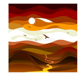 艺术品 季节 艺术 绘画 素描 天空 太阳 想象 丘陵 插图