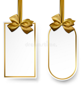 带有金色缎纹蝴蝶结的白纸礼品卡。