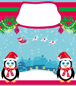 圣诞假期背景圣诞老人，可爱的企鹅