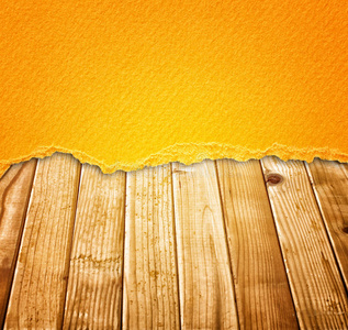 木板背景上的复古碎纸。暖色调。