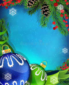 带丝带的蓝色和绿色圣诞装饰品