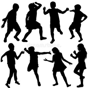 收集 跳舞 男孩 插图 青少年 童年 活动 轮廓 移动 女孩