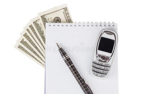 美元记事本钢笔和手机