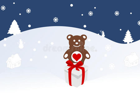 雪地上小熊的圣诞插图