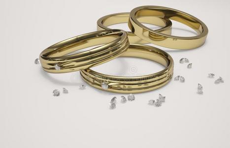金色结婚戒指和钻石