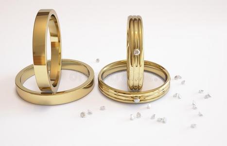 金色结婚戒指和钻石图片