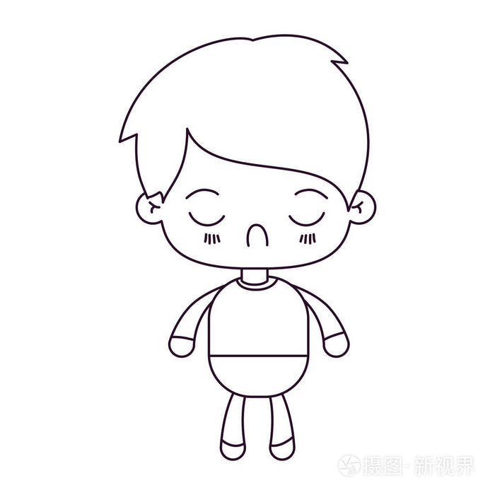 卡哇伊的单色剪影与面部表情厌恶闭着眼睛的小男孩插画-正版商用图片0
