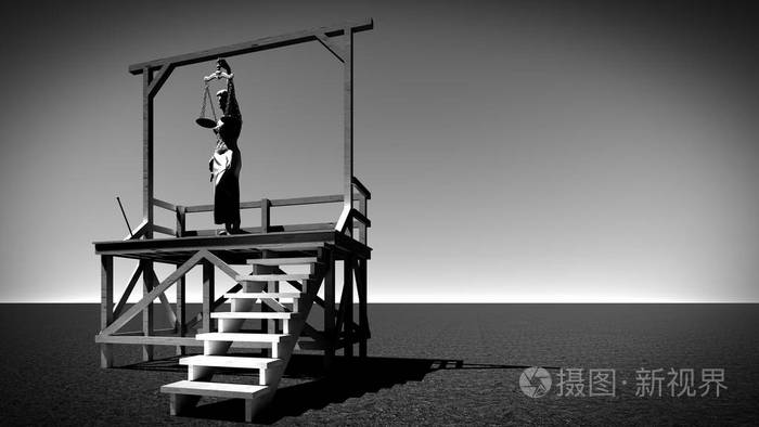 上绞刑架3d渲染的正义女神