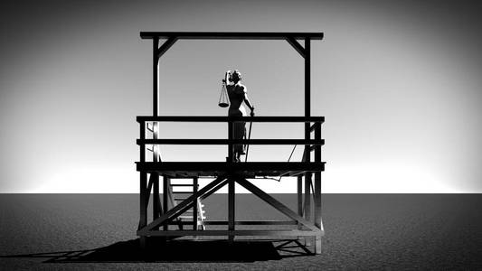 希腊执行上绞刑架 3d 渲染的正义女神照片