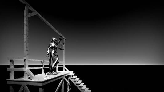 上绞刑架 3d 渲染的正义女神照片