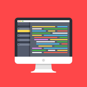 与代码编辑器软件 gui 的桌面 pc.编码,编程,web 开发的概念.