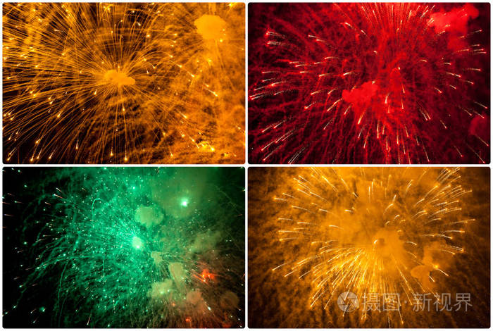夜空中的烟花爆炸特写