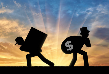 贫穷的工人和富有的商人照片