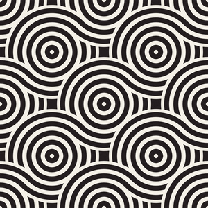 向量与圆和直线组成的无缝几何图案.现代时尚圆形的条纹纹理.