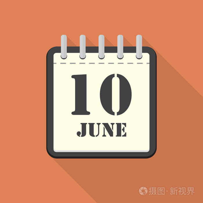 6 月 10 日在平面设计中的日历。矢量图