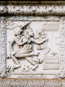 泰国大城府寺庙墙上低音浮雕，雕刻的外星人，神