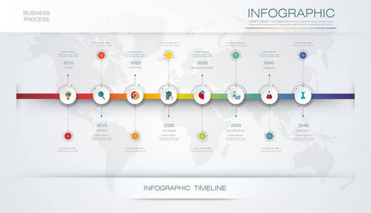 矢量数据图表时间轴设计模板与 3d 纸标签和图 8 步骤选项