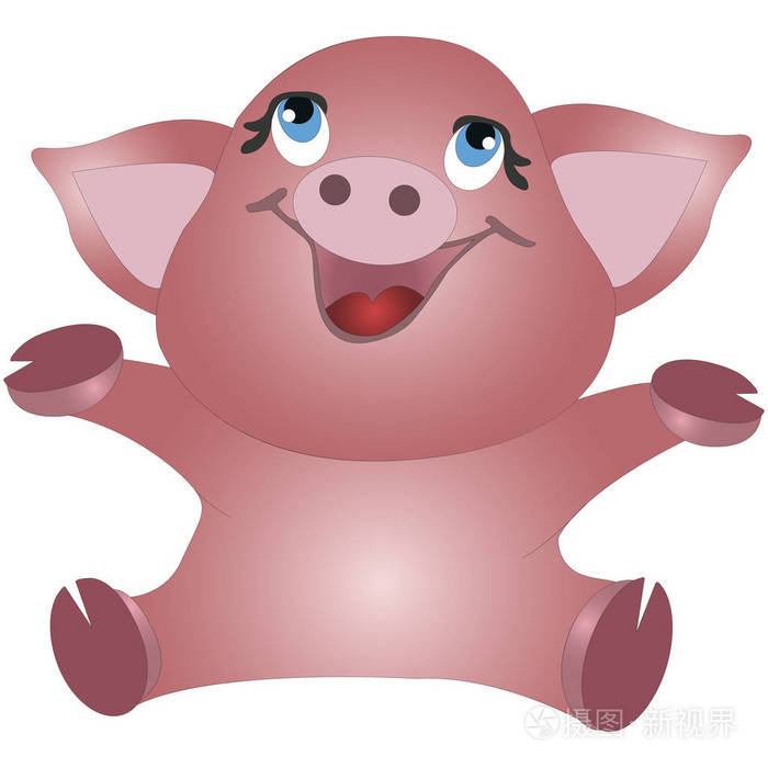 有趣的小猪,孤立的白色背景上的卡通矢量图