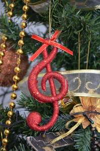 圣诞树，细节，音符，舞会