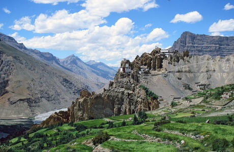 拉达克 斯皮提 高的 喜马拉雅山 废墟 领域 峡谷 西藏