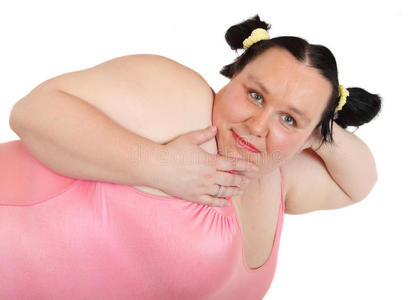 肥胖老年妇女特写在白色背景上的胖女人在白色背景上的胖女人胖女人