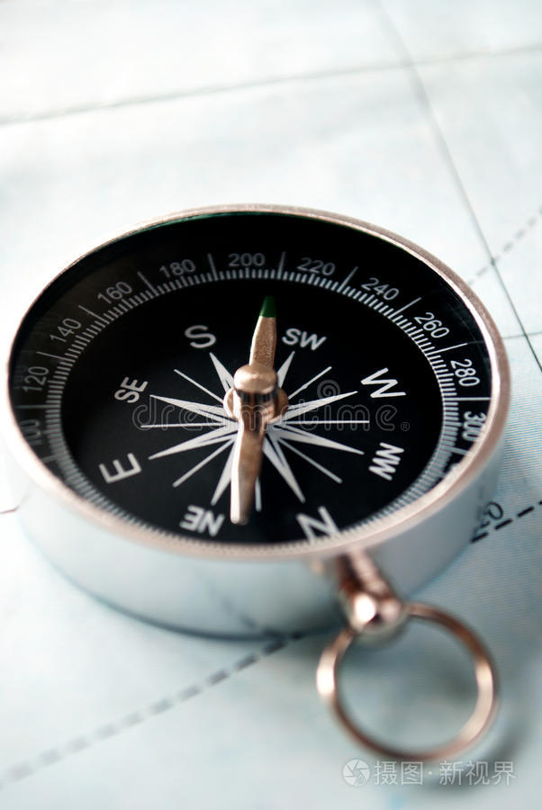 地图上的手持式指南针