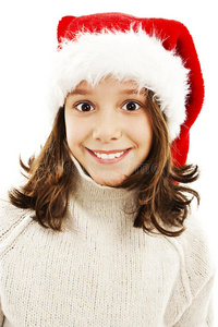 戴着红色圣诞帽的小女孩。肖像