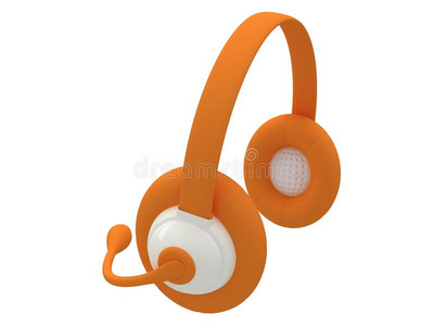 一个橙色耳机的视图。3d渲染。