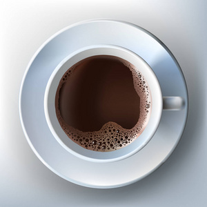 咖啡杯碟的俯视图上白色, 孤立与写实风格的矢量图照片