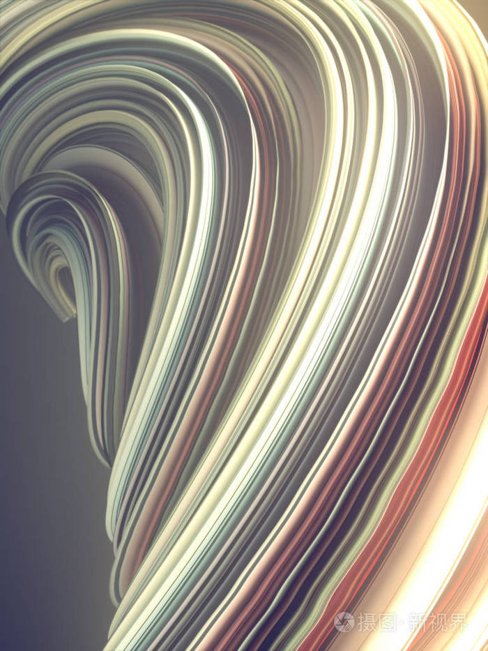 彩色的扭曲的形状.计算机生成抽象几何 3d 渲染图