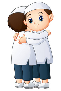 穆斯林的孩子夫妇拥抱彼此照片